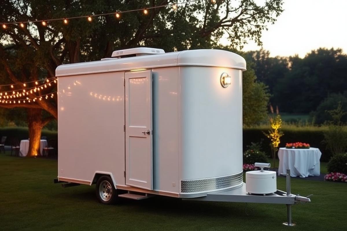 Luxury restroom trailer at a wedding venue near Gretna, NE